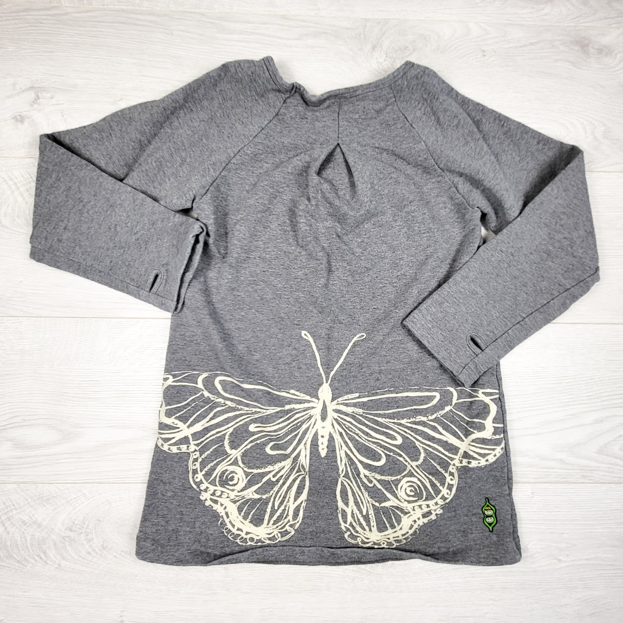 Peekaboo Beans grey dress with butterfly on back. Size 8