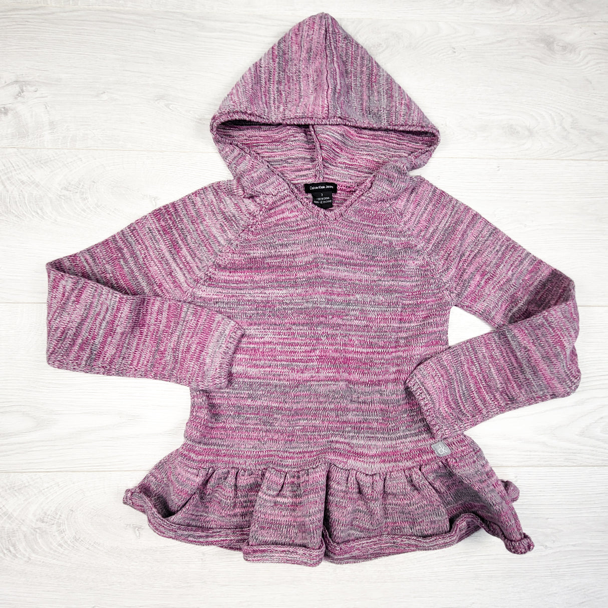 Calvin Klein purple heathered hooded sweater. Size 7