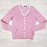 United Colors of Benneton pink striped cardigan sweater. Size 7/8