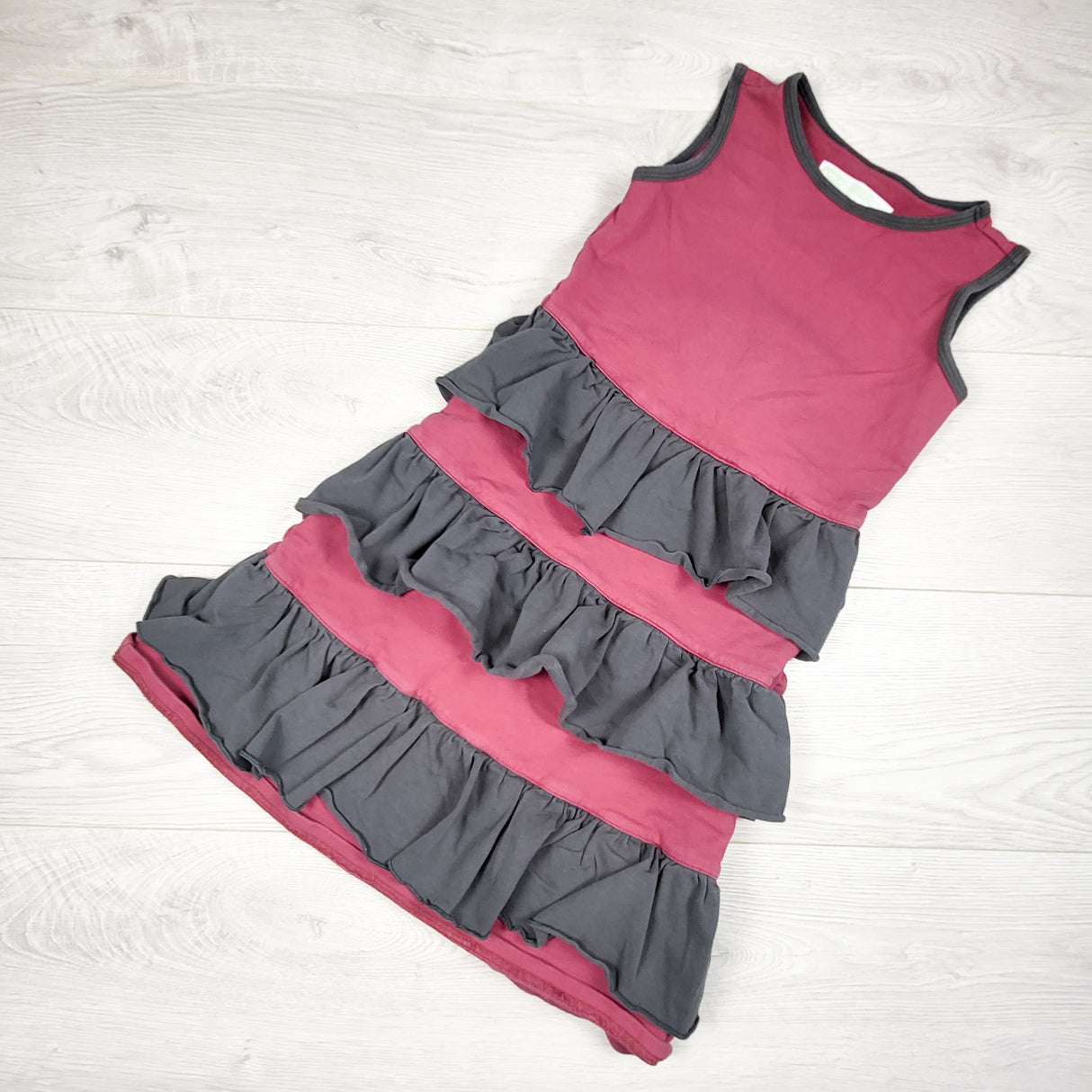 Peekaboo Beans pink and grey ruffle dress. Size 6X/7