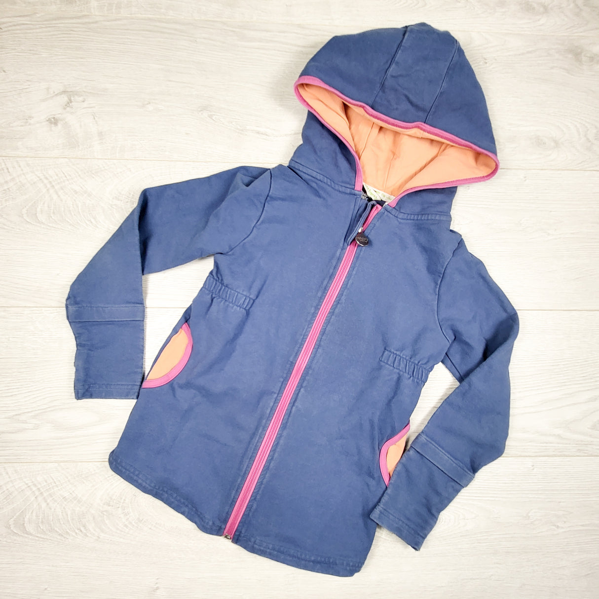Peekaboo Beans blue zip up hoodie. Size 7