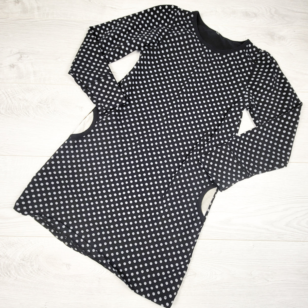 Peekaboo Beans black polka dot reversible dress (black on other side.) Size 8