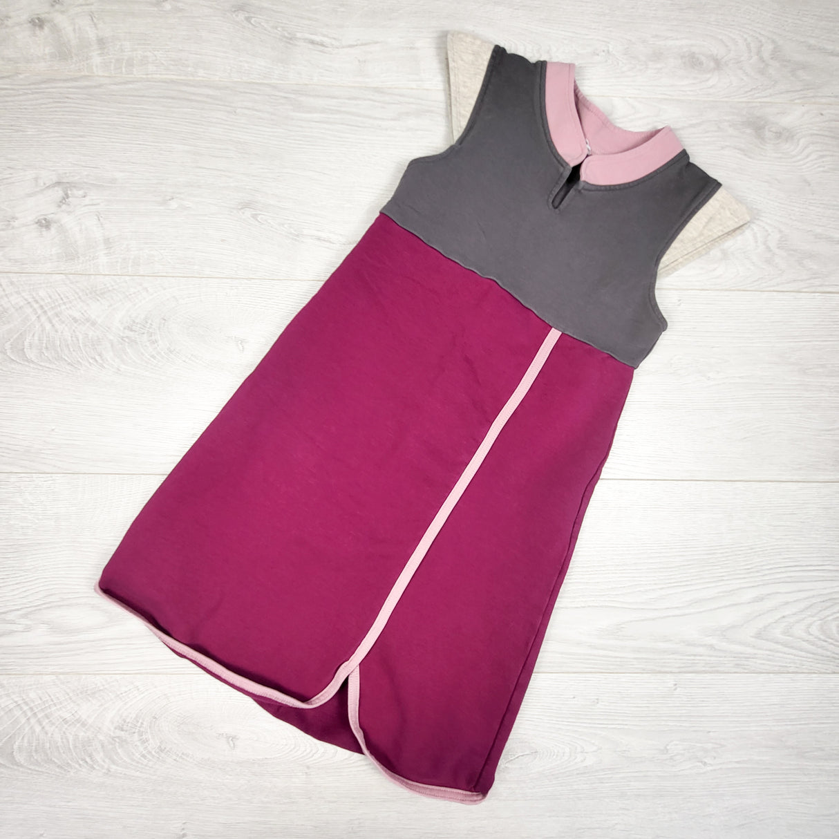 Peekaboo Beans dark pink and grey kimono style dress. Size 7
