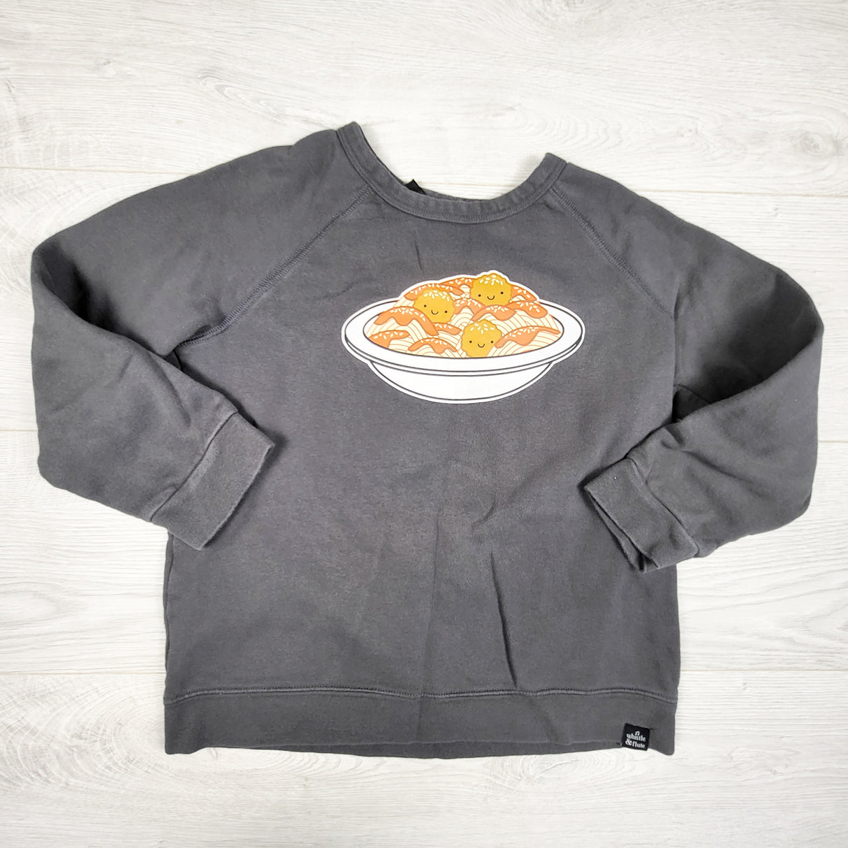 Whistle and Flute grey spaghetti and meatballs sweatshirt. Size 7/8