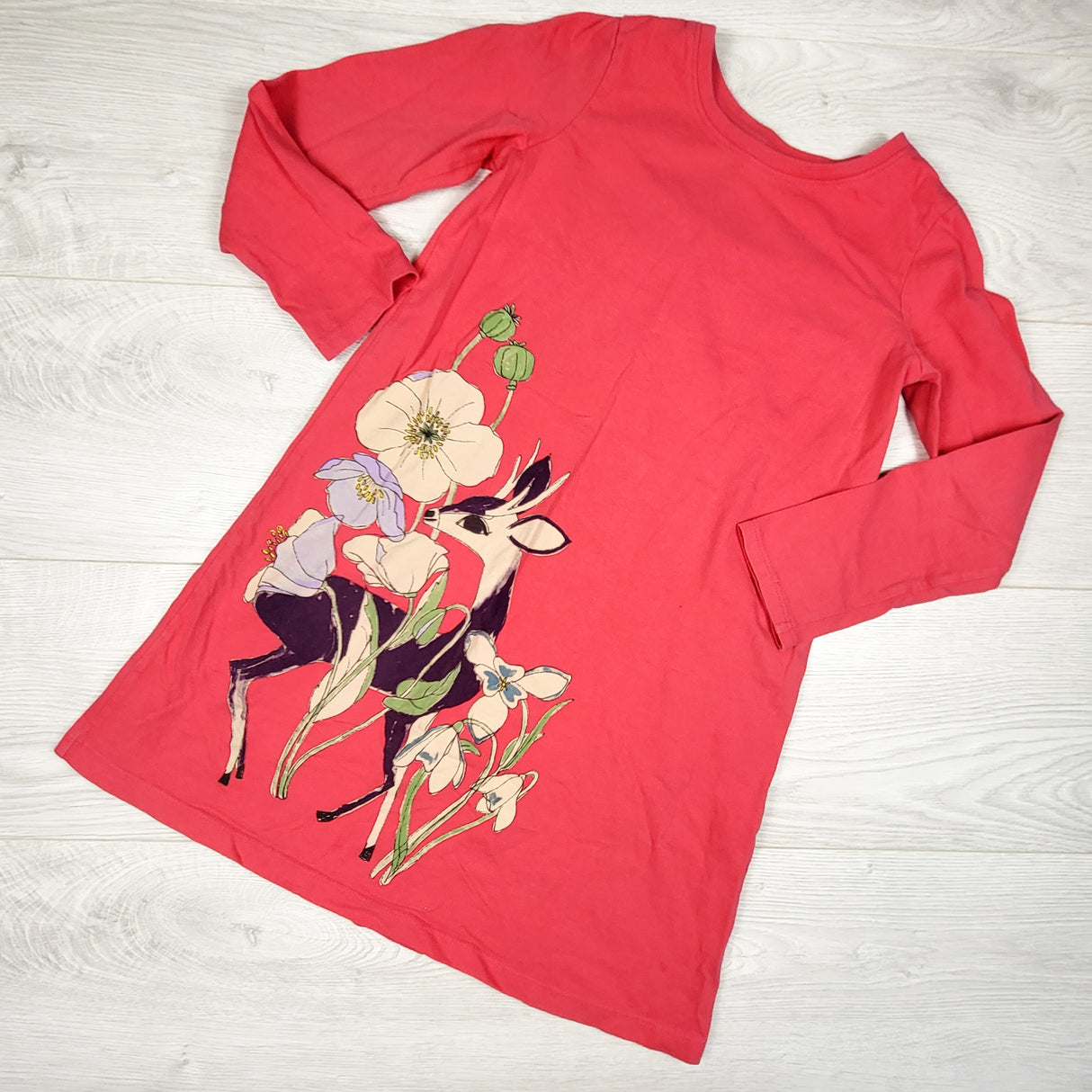 Tea Collection pink dress with deer and flowers. Size 7