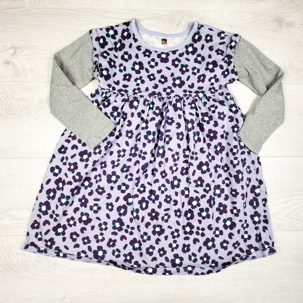 Tea Collection purple leopard print fooler dress. Size 7
