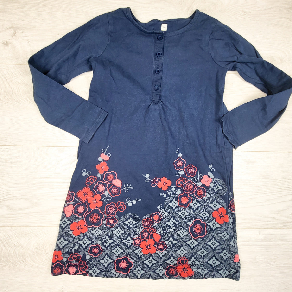 Tea Collection blue long sleeve dress with flowers. Size 7