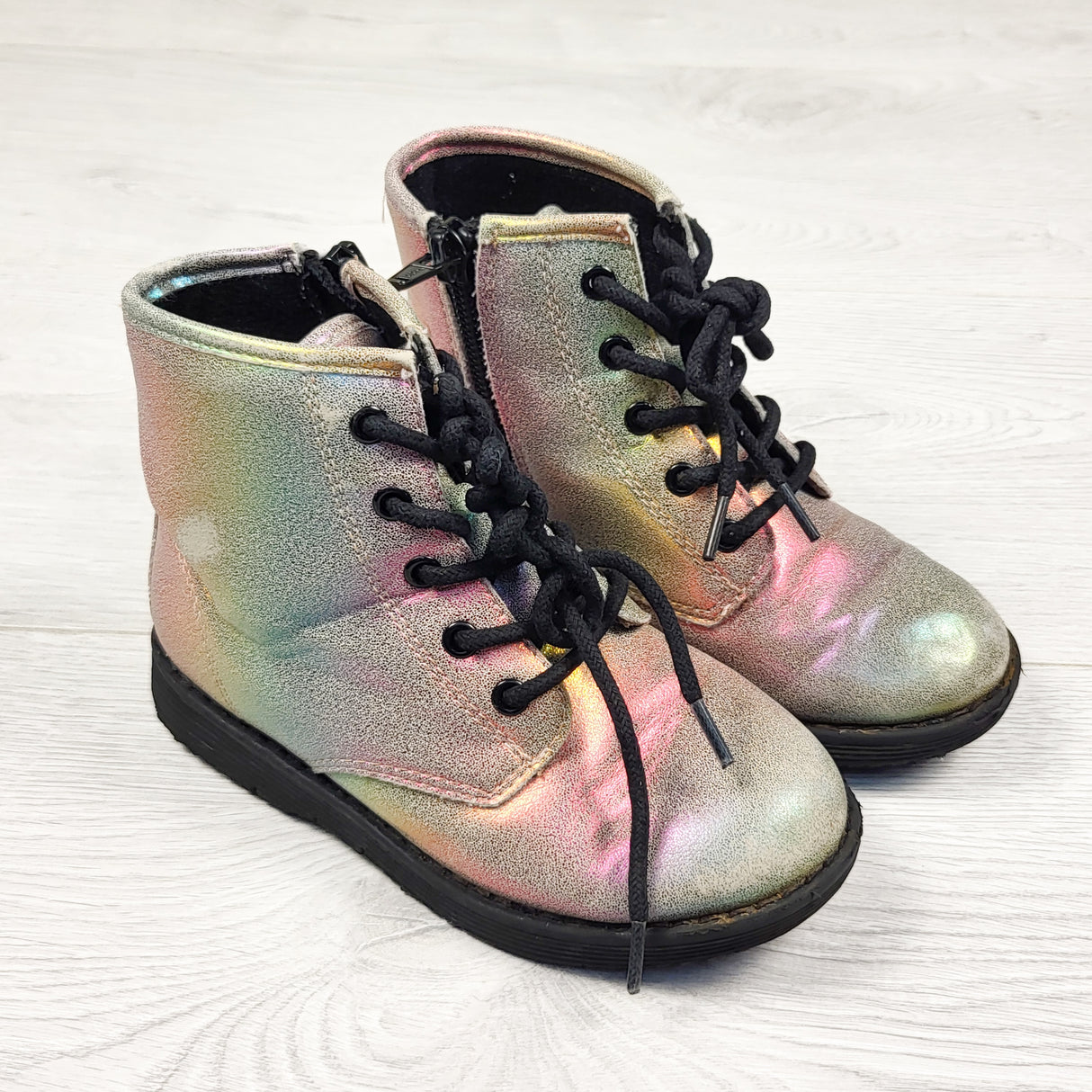 Children's Place rainbow iridescent boots. Size 9