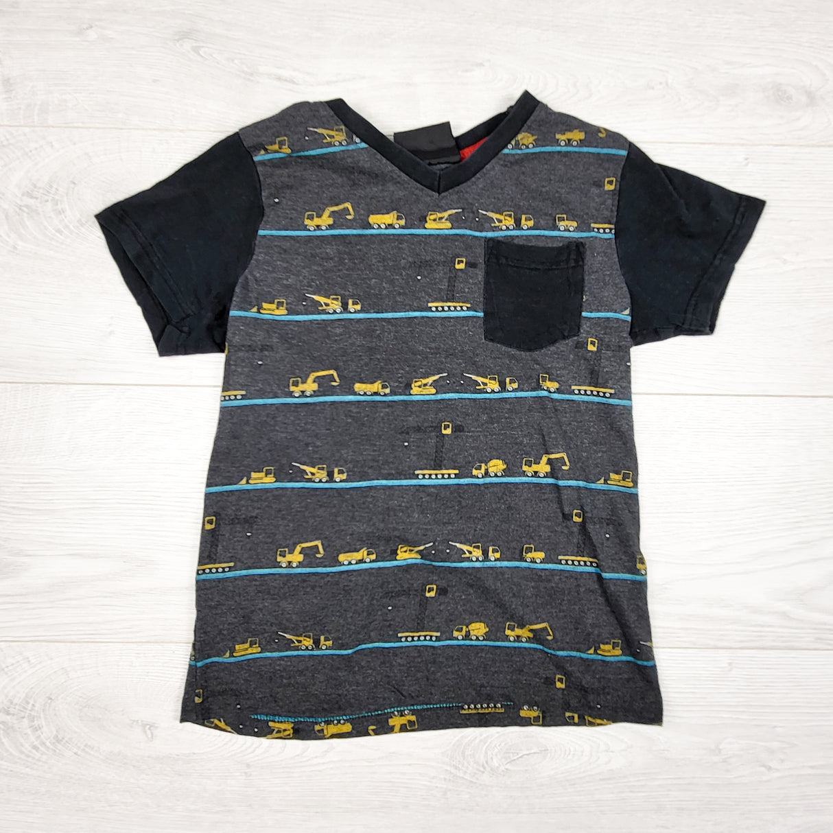 Retro Stitch grey and black t-shirt with diggers. Size 6