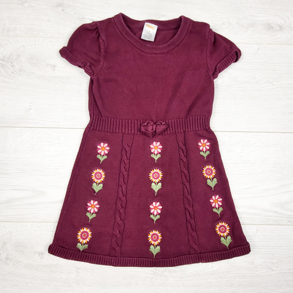Gymboree plum coloured sweater dress with flowers. Size 4T