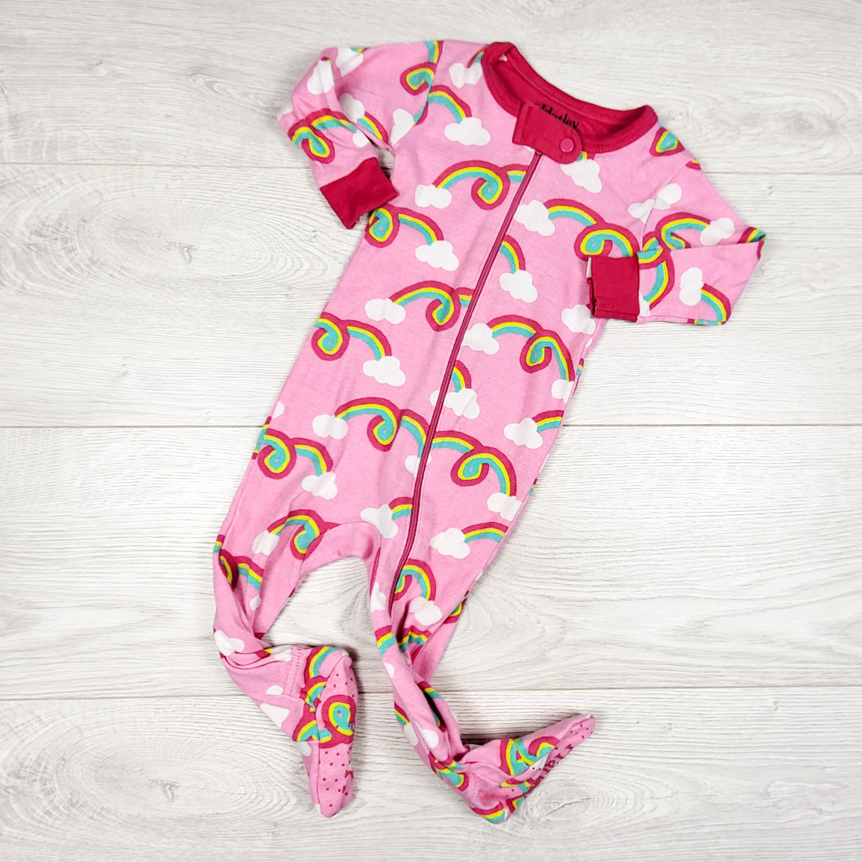 Hatley pink zippered rainbow organic cotton sleeper. Size 6-9 months