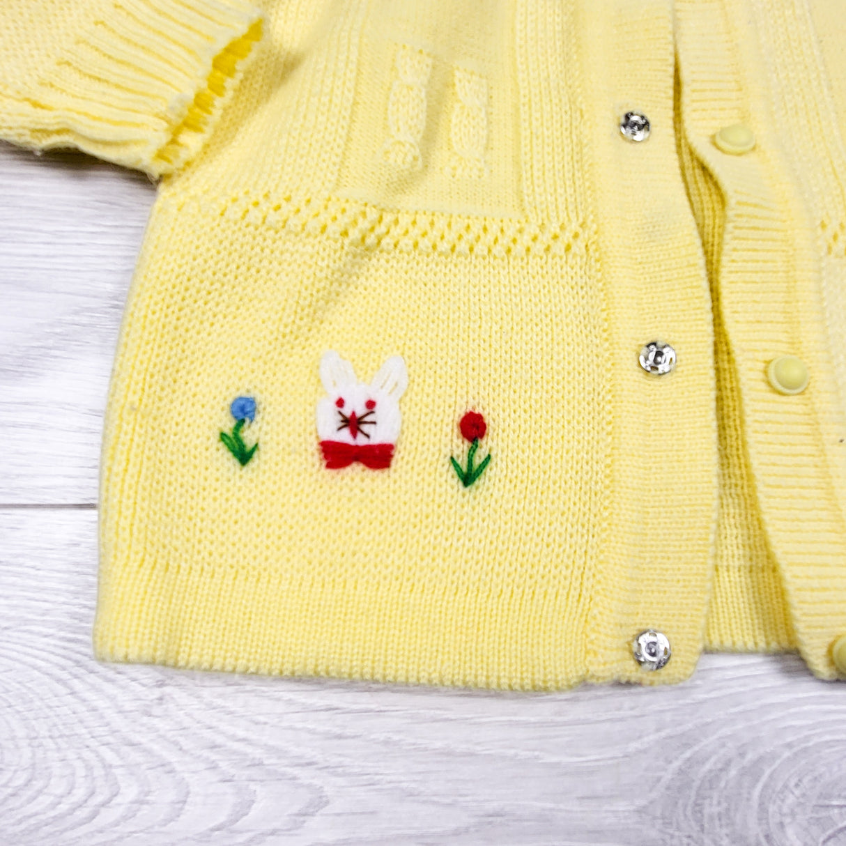 Handmade yellow snap button sweater. Approx 2T
