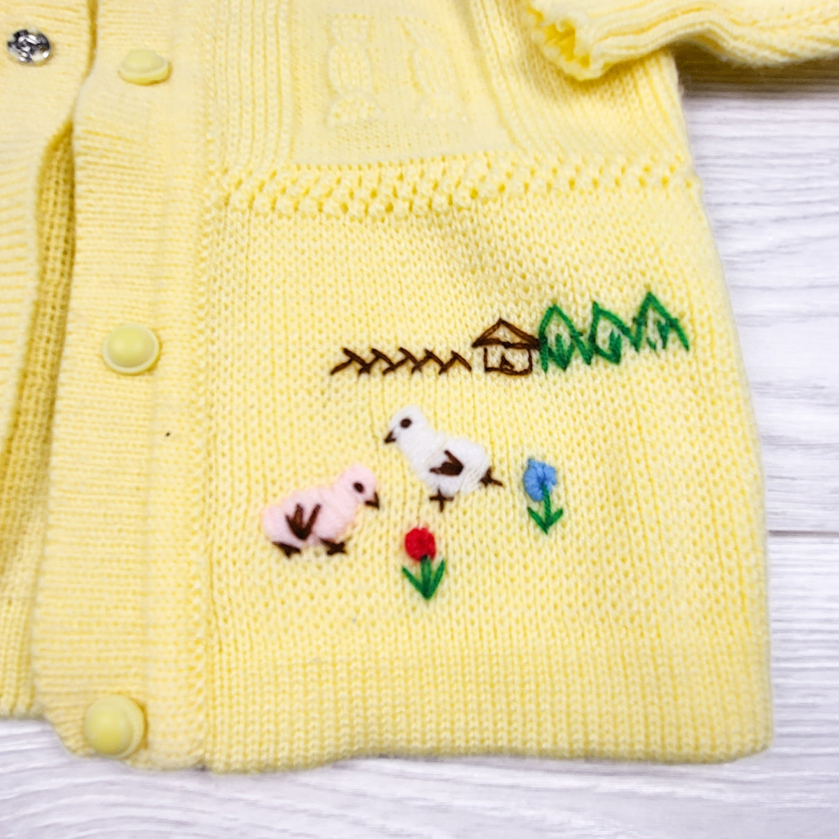 Handmade yellow snap button sweater. Approx 2T