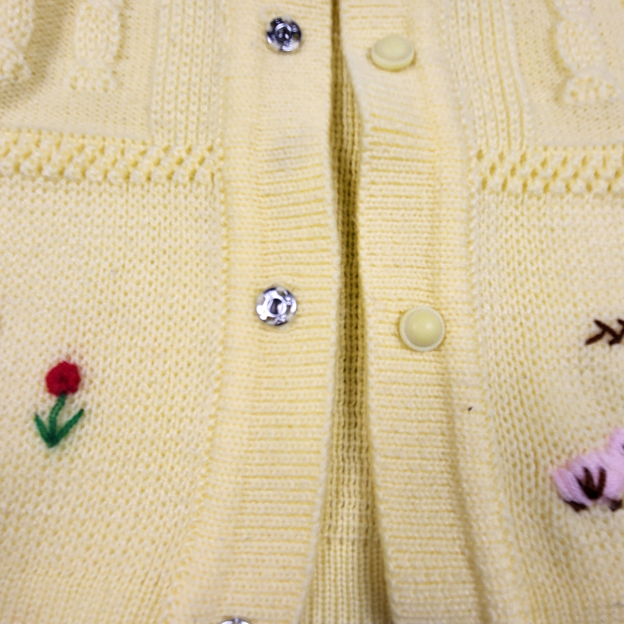 Handmade yellow snap button sweater. Approx 2T