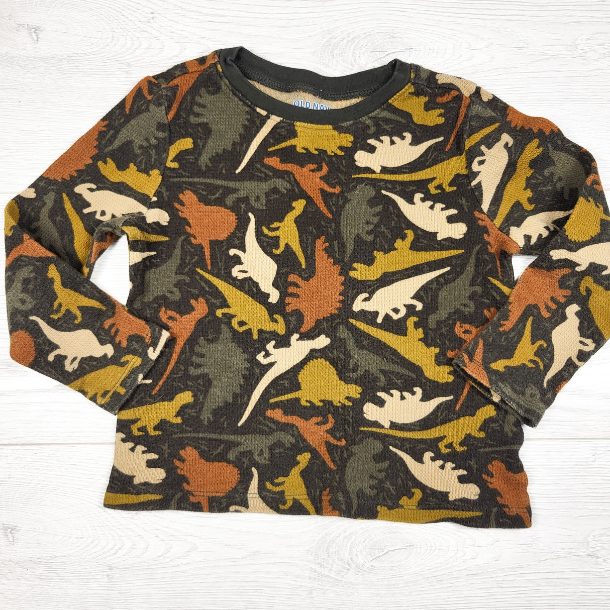Old Navy dinosaur print waffle knit top. Size 4T