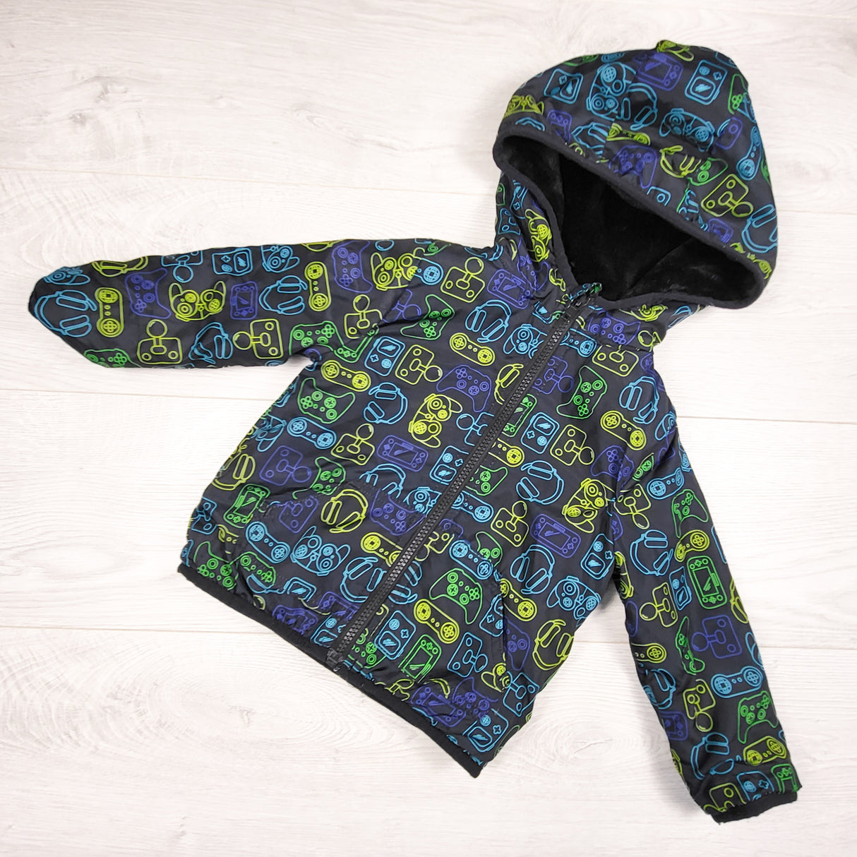 Mick Mack navy gamer themed plush lined jacket. Size 2T