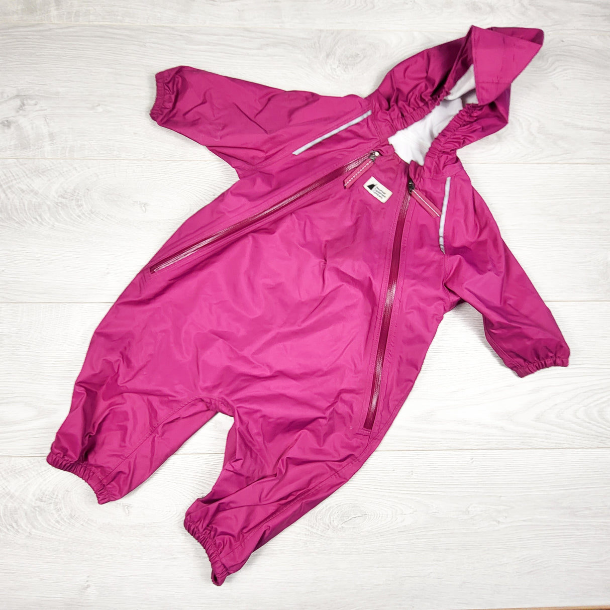 MEC pink hooded one piece rain suit. Size 6 months