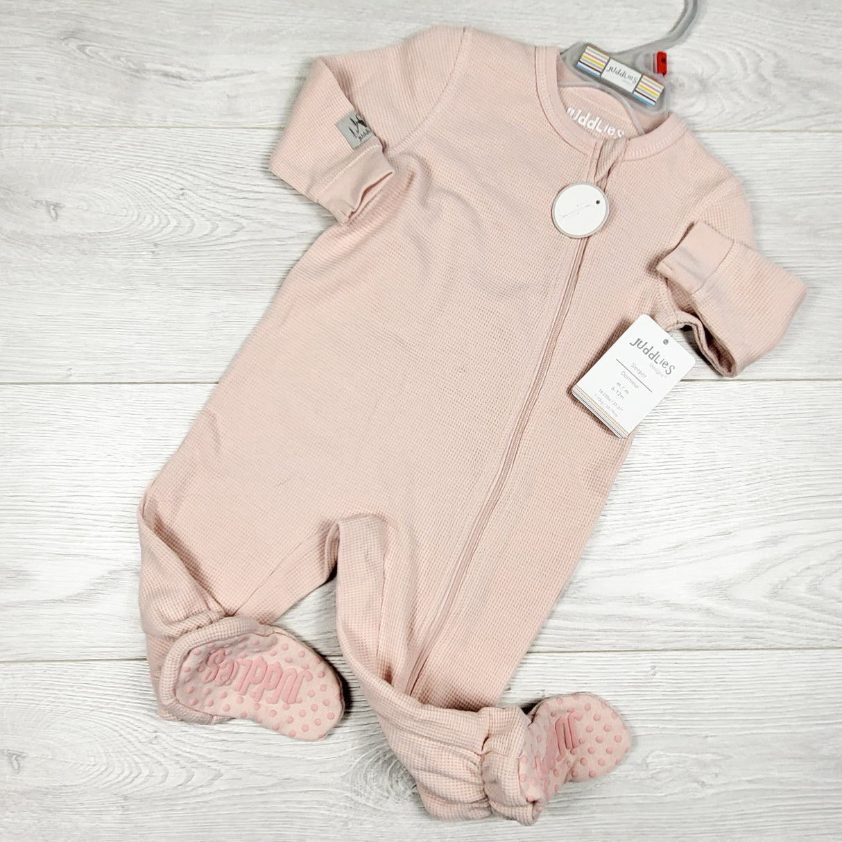 NEW - Juddlies pink waffle knit sleeper. Size 6-12 months