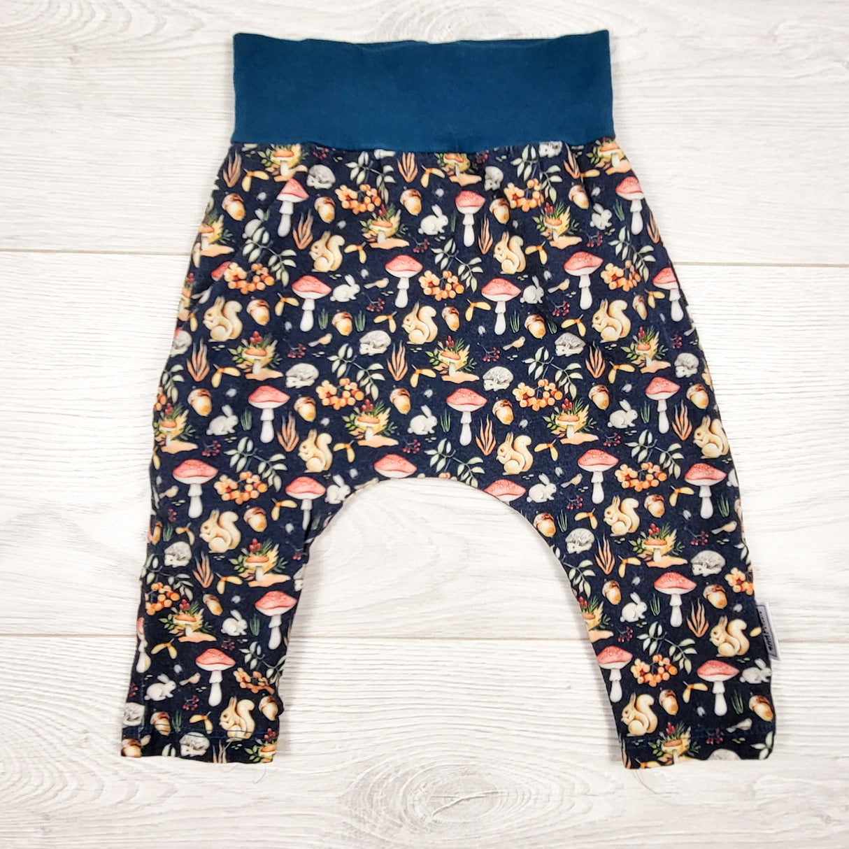 Sugar Sandwich Design Studio handmade woodland print pants. Size 3-6 months