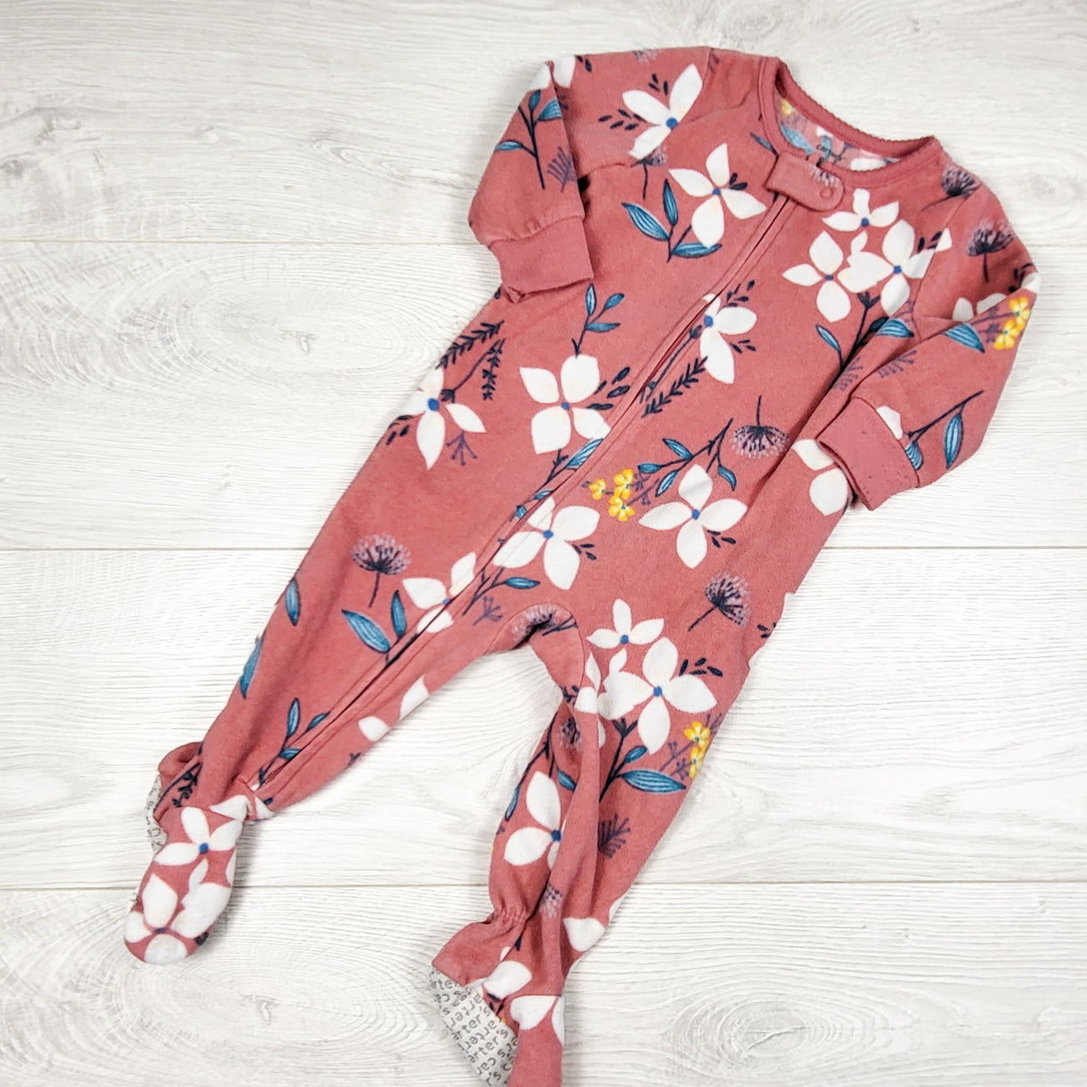 Carters pink floral print fleece sleeper. Size 9 months