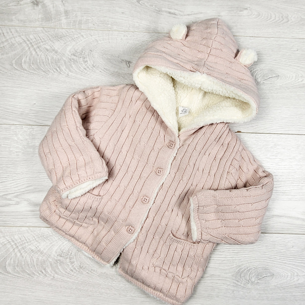 NEW - Gap pink minky lined cable knit sweater coat. Size 12-18 months
