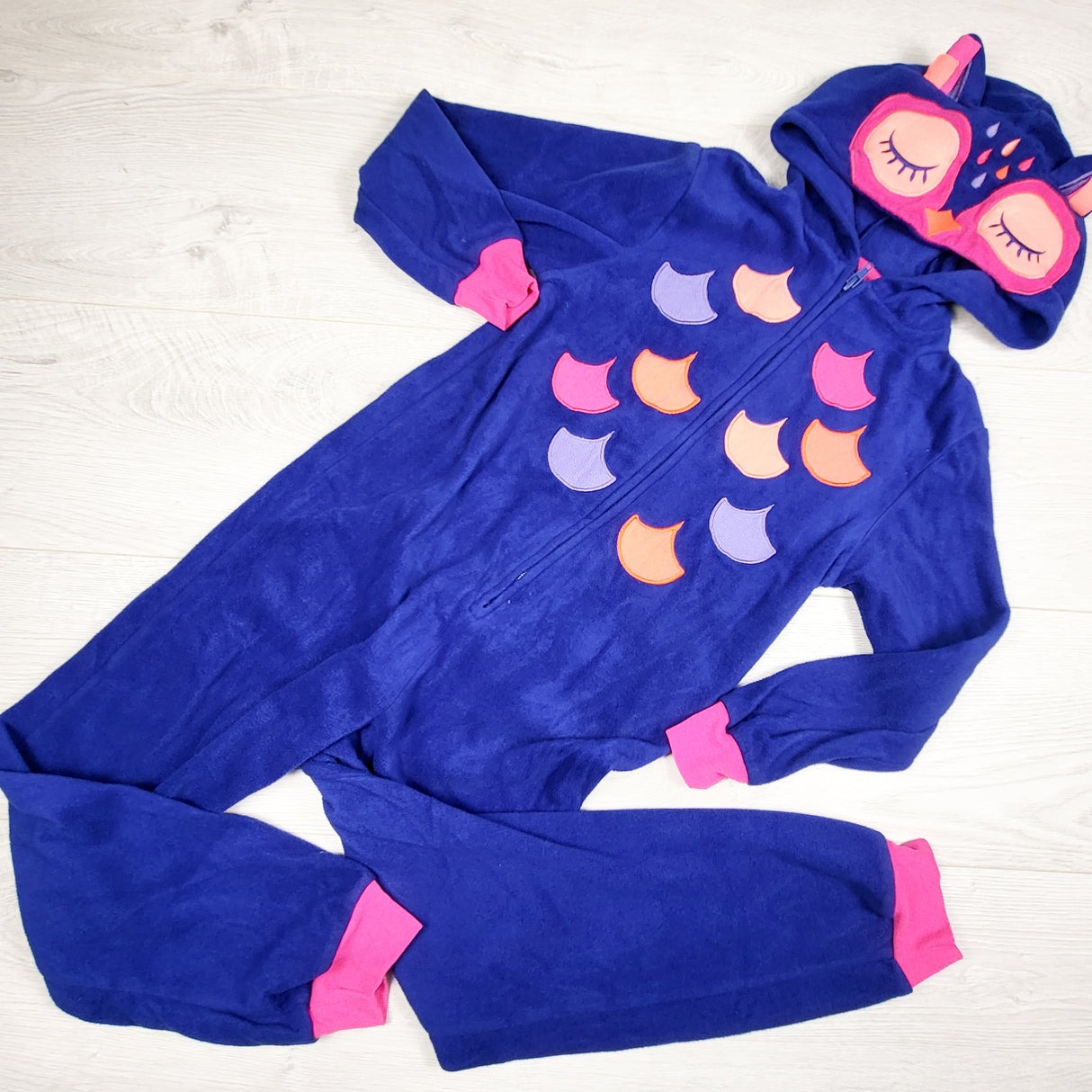 Cat ad Jack blue fleece owl sleeper with hood. Size 6X