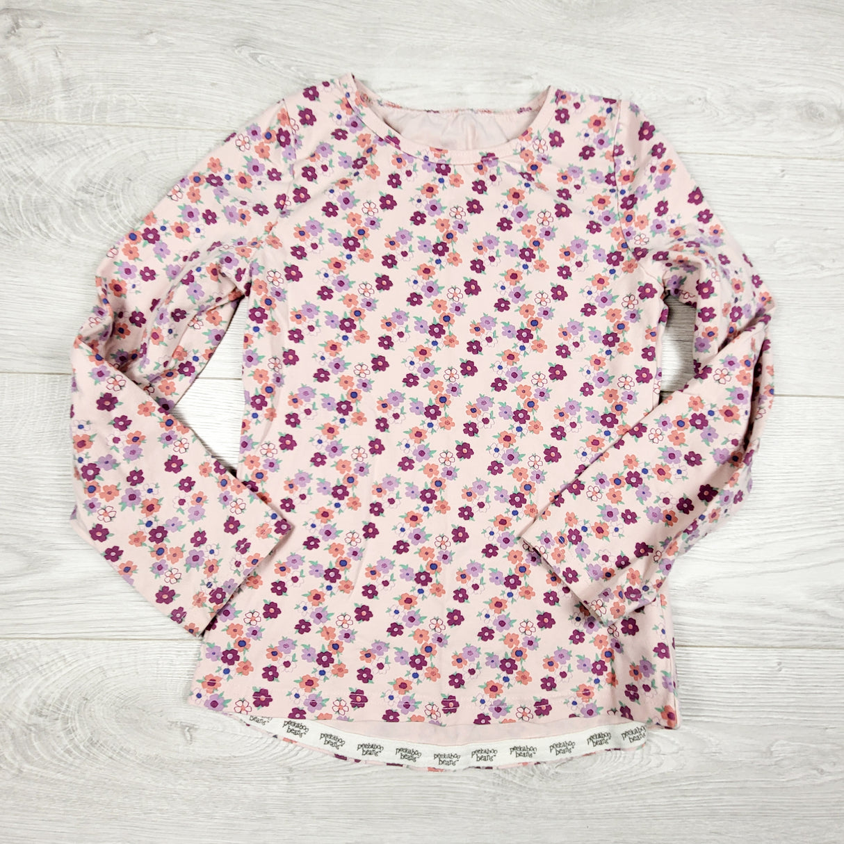 Peekaboo Beans pink floral print long sleeve top. Size 7