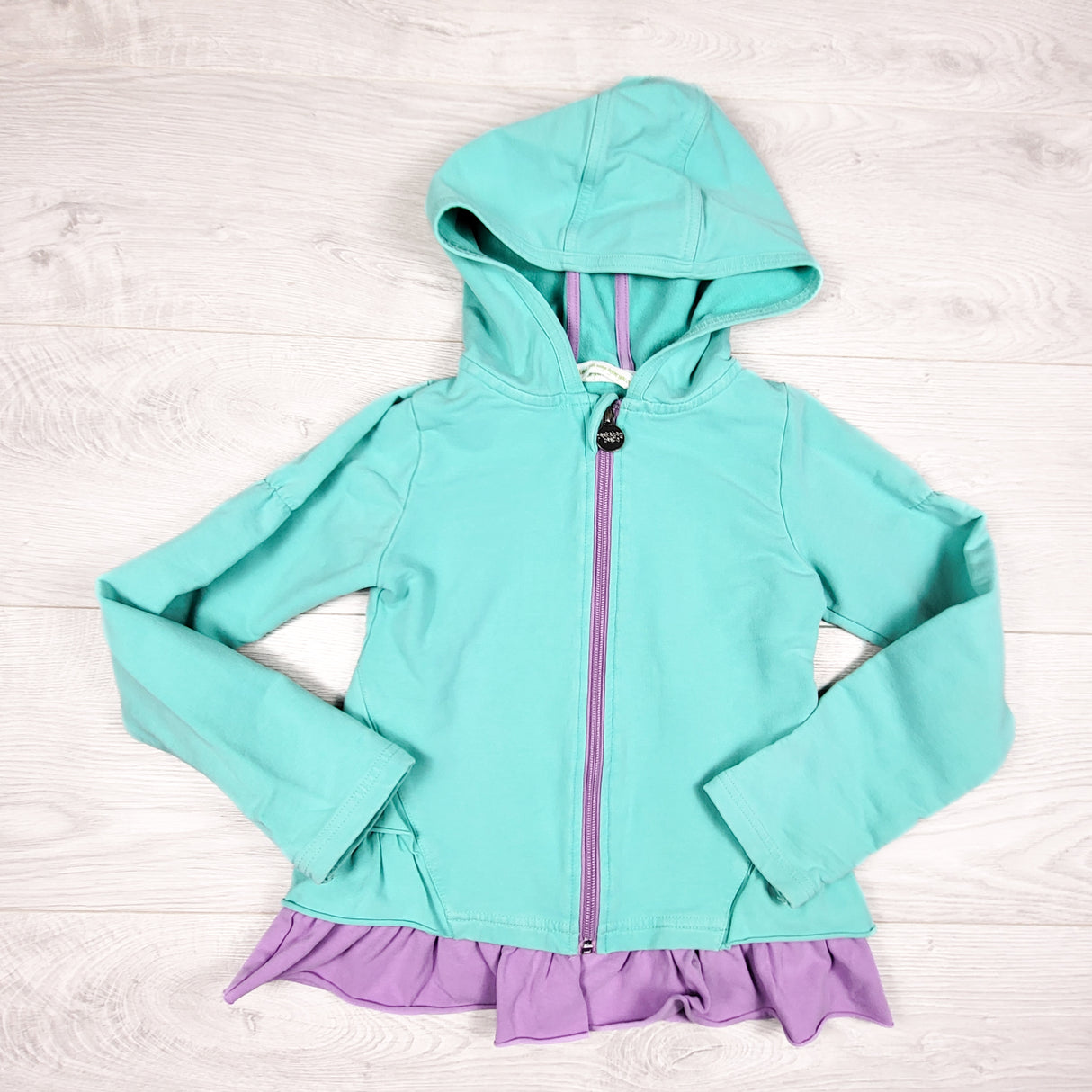Peekaboo Beans turquoise zip up hoodie. Size 6