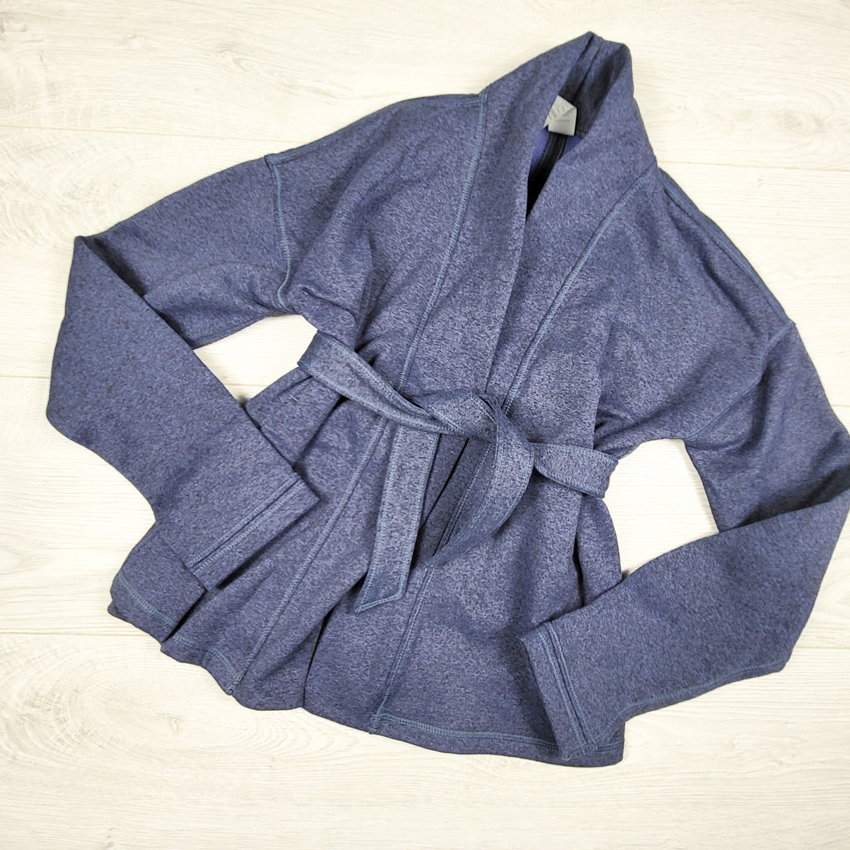 Ivivva (Lululemon) blue belted "Make It a Wrap" sweater jacket. Size 7