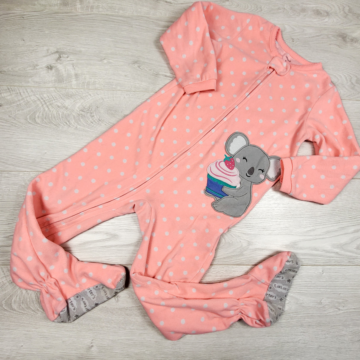 Carters pink polka dot fleece sleeper with mouse. Size 5T