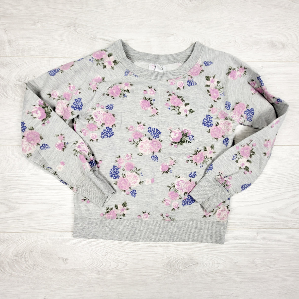 Children's Place grey floral print sweatshirt. Size 7/8