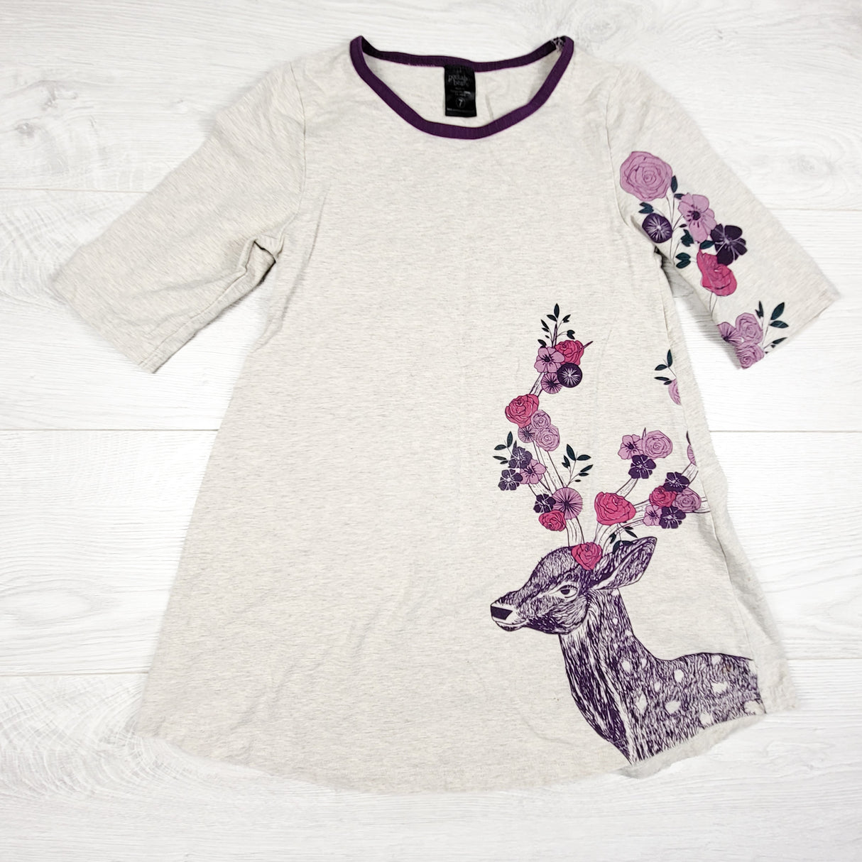 Peekaboo Beans beige dress with deer. Size 7 - AS IS