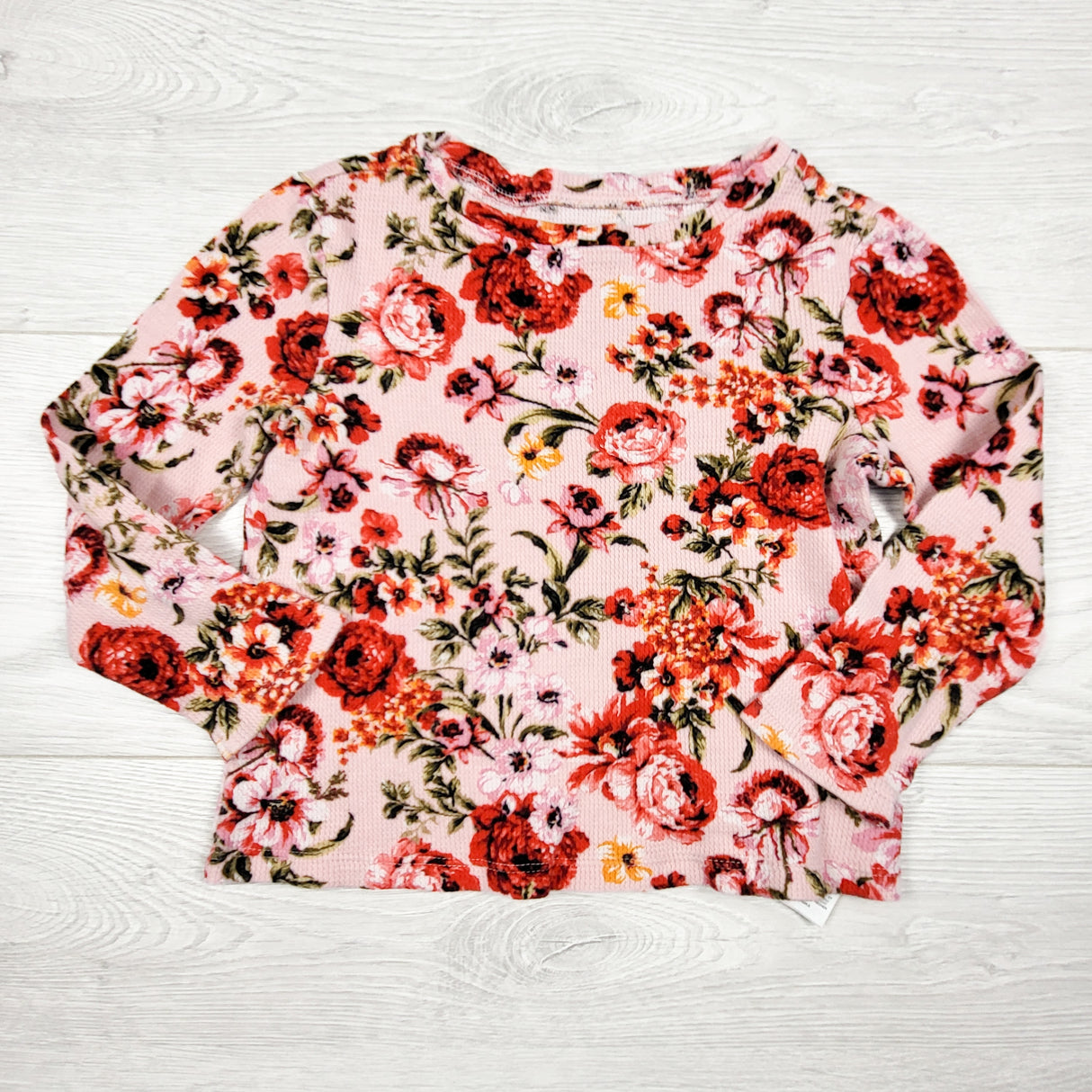 Old Navy pink floral print waffle knit shirt. Size 4T