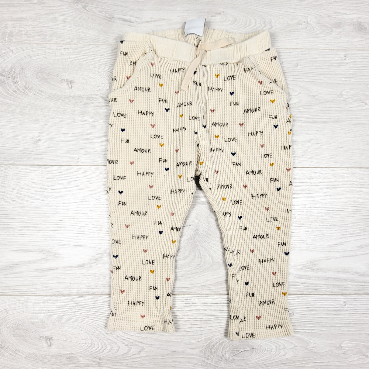 Zara waffle knit "Love" pants. Size 2/3T