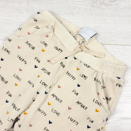 Zara waffle knit "Love" pants. Size 2/3T