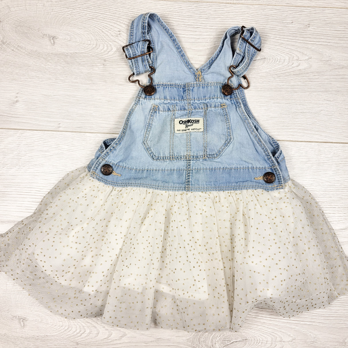 Oshkosh overall dress with tulle skirting. Size 18 months