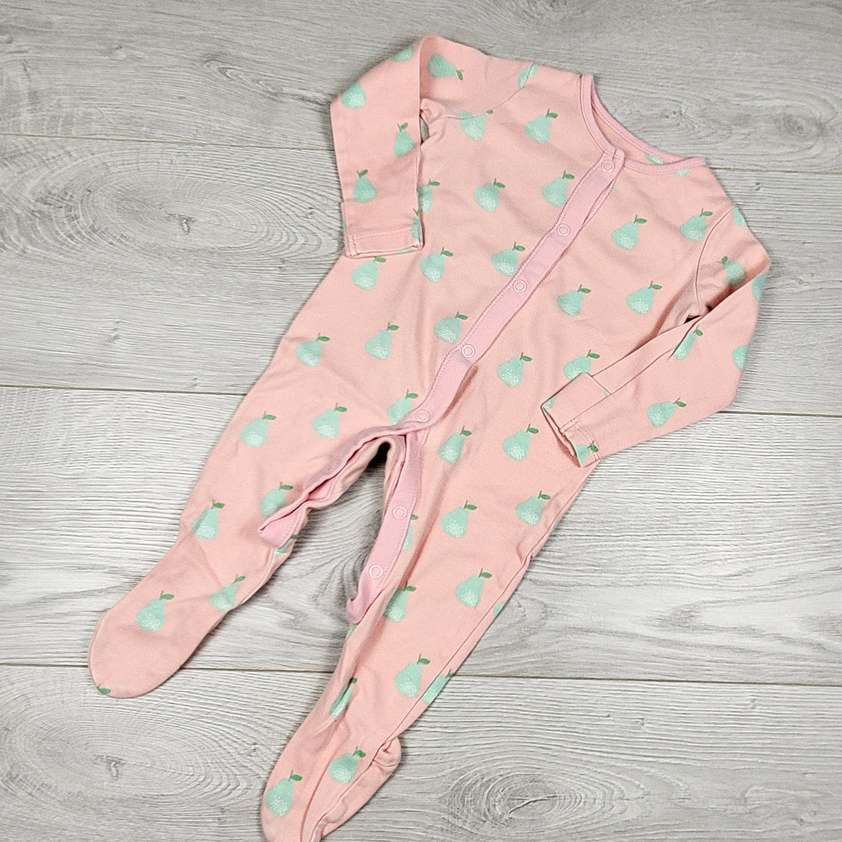 F and F pink pear print sleeper. Size 6-9 months