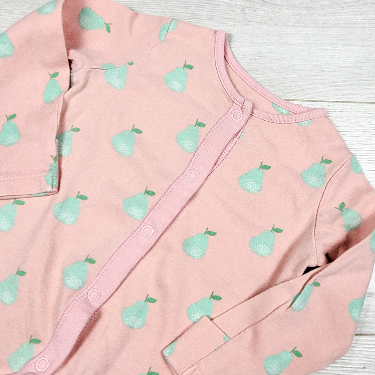 F and F pink pear print sleeper. Size 6-9 months
