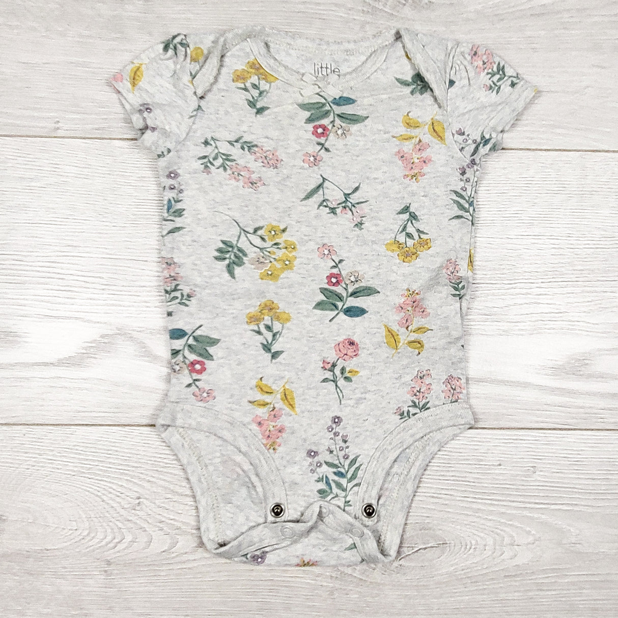 Little Planet grey floral print bodysuit. Size 3 months
