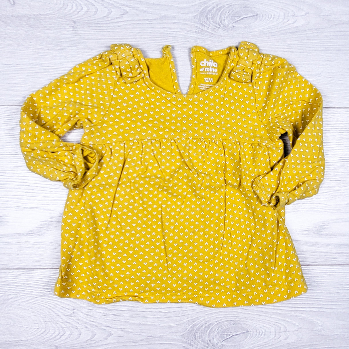 Child of Mine yellow dot print ruffle top. Size 12 months