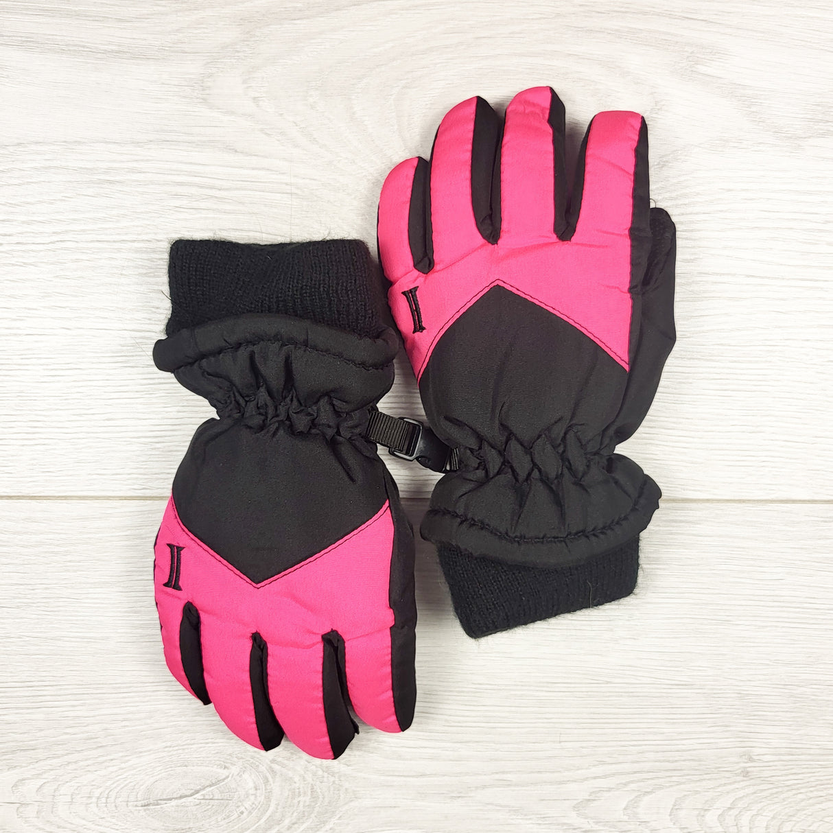 Pink and black waterproof gloves. Size 4-6X