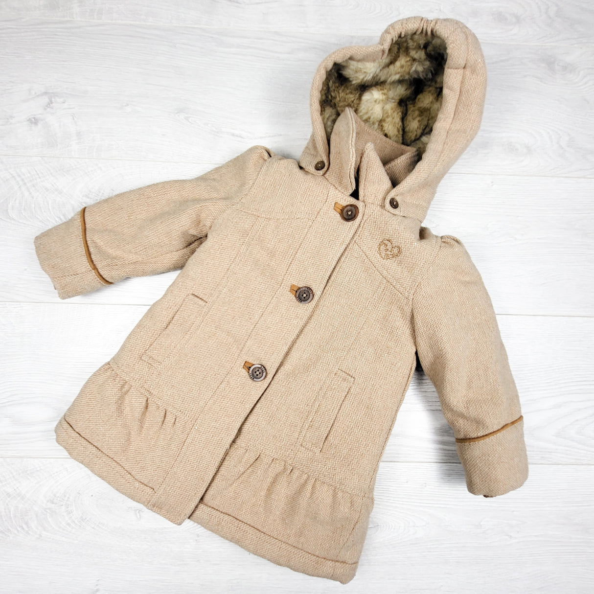 Mexx tan tweed jacket with faux fur lining. Size 18-24 months