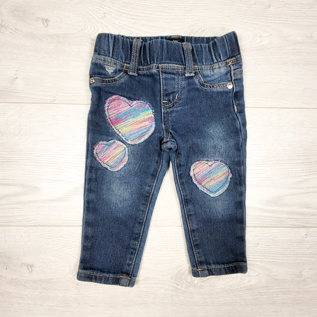 Guess pull-on jeggings with heart patches. Size 12 months