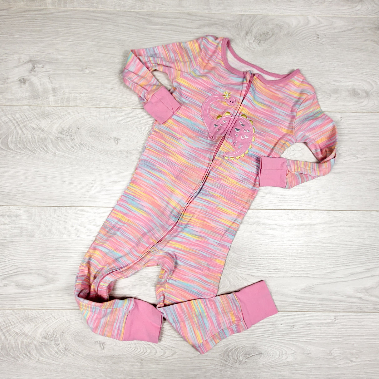 Kids Headquarters pink zippered sleeper with dinosaur. Size 3T