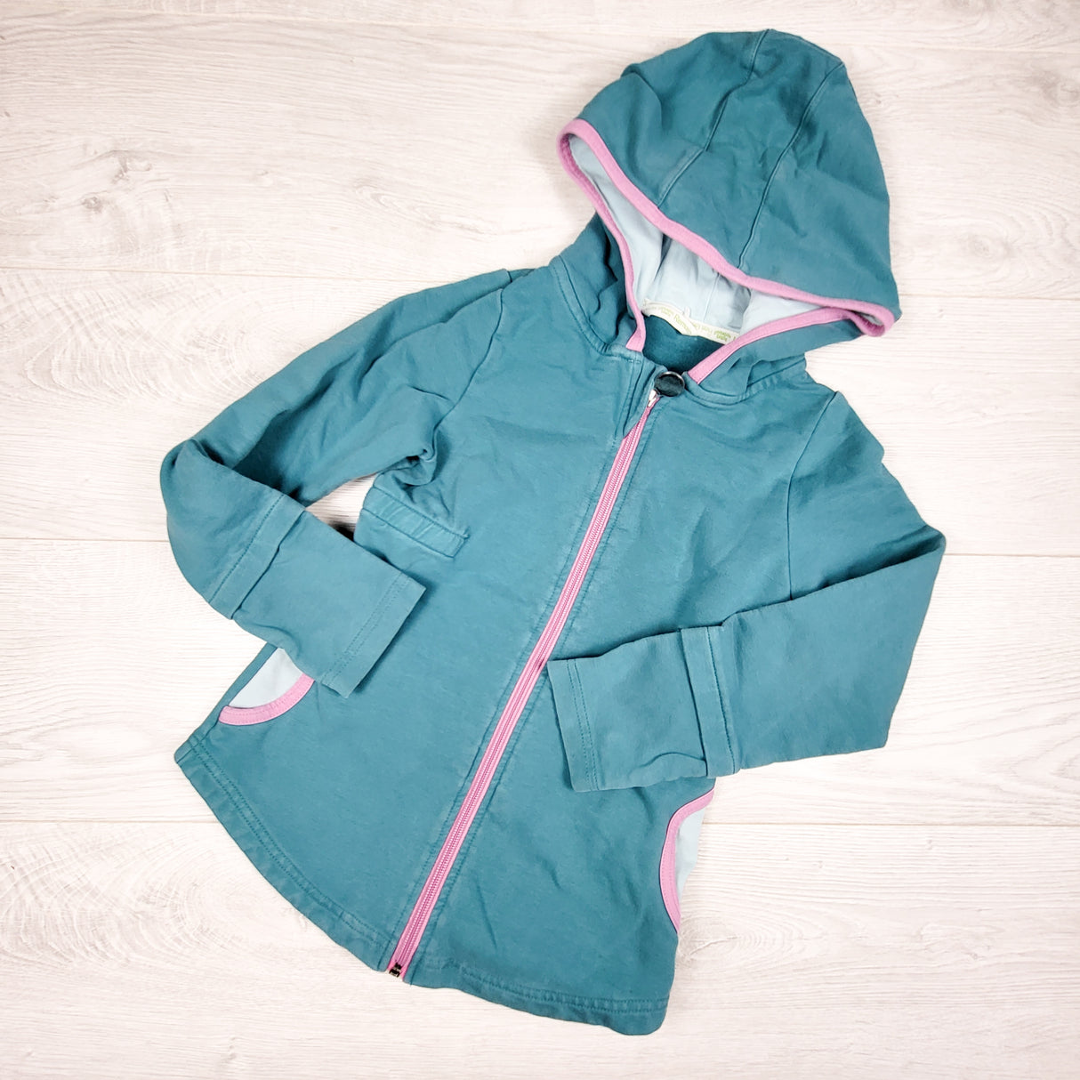 Peekaboo Beans teal zip up hoodie. Size 6