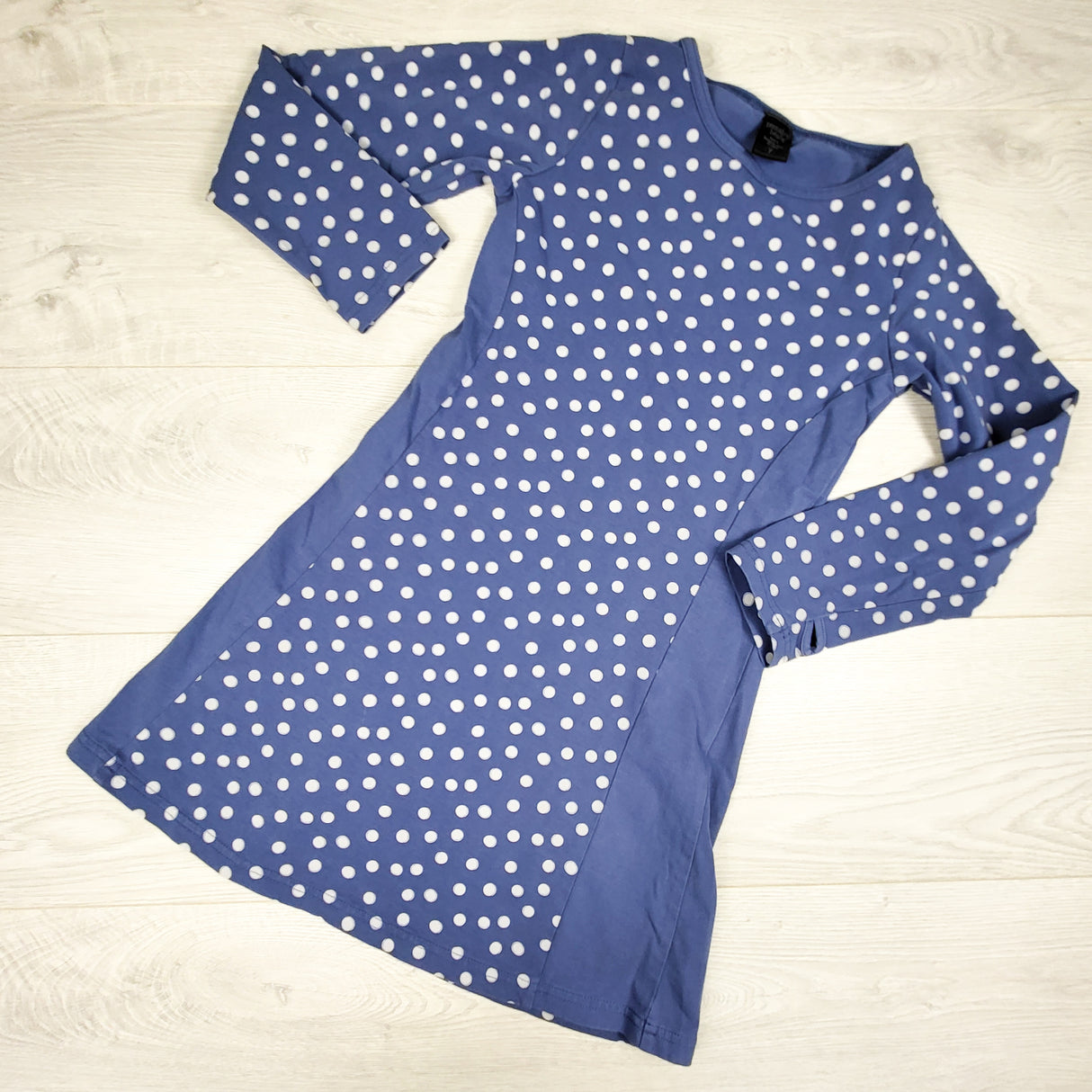 Peekaboo Beans blue polka dot long sleeve dress. Size 7