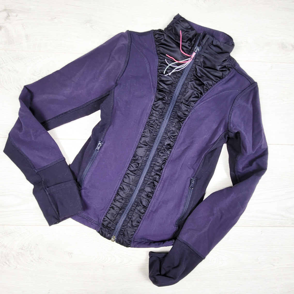 Ivivva (Lululemon) purple "Perfect Your Practice" Ruffle Full-Zip Jacket. Size 8