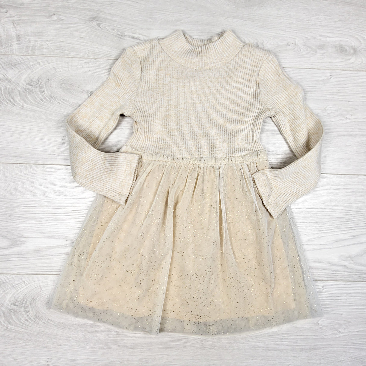Oshkosh beige sweater dress with tulle sparkle skirting. Size 3T