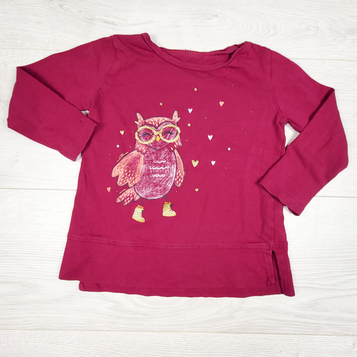 Carters dark pink top with owl. Size 2T