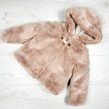 Zara pinky-beige faux fur hooded jacket. Size 2/3T
